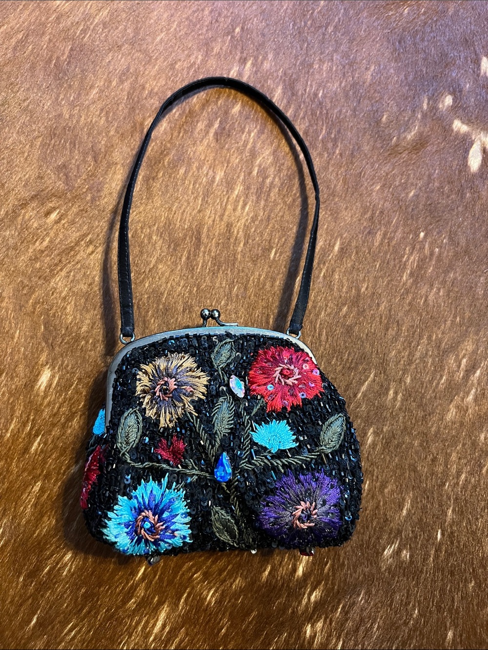 Santi Embroidered Black Floral Sequin Wristlet